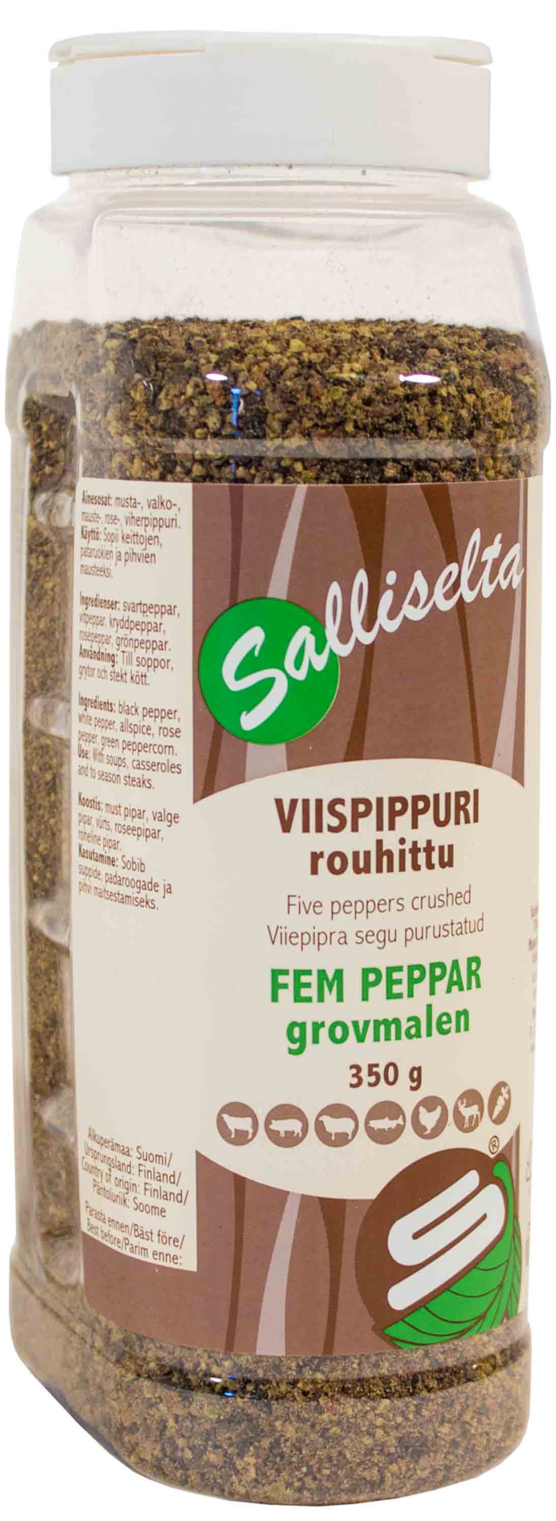 Fempeppar grovmalen 350g